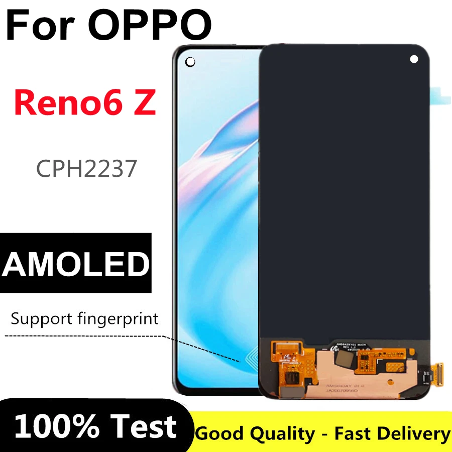 6,4 ”AMOLED Для Oppo Reno6 Z CPH2237 ЖК-дисплей ЖК-дисплей с Сенсорным экраном Дигитайзер в Сборе для OPPO Reno6 z 6z LCD