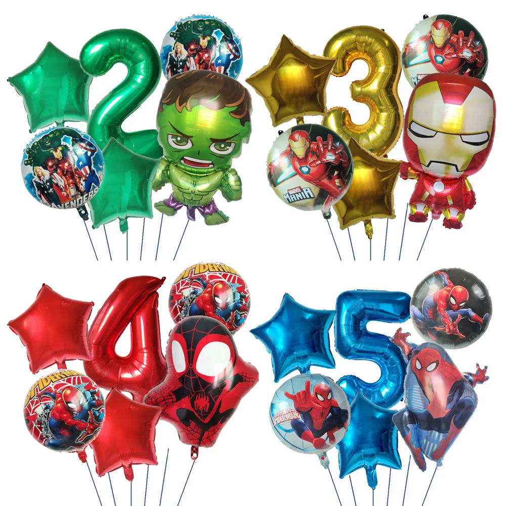 6 шт. Воздушный шар с Супергероем MARVEL, Человек-Паук, Воздушные шары 
