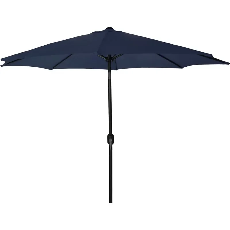 8-дюймовый складной зонт для патио из цельного восьмиугольника темно-синего цвета с кнопочным наклоном и открыванием рукояткой