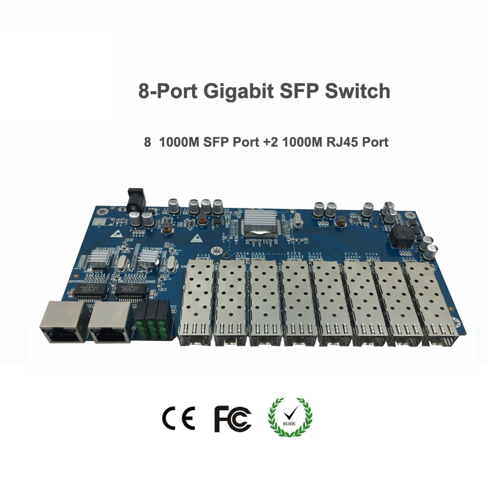 8-портовый коммутатор Gigaibt SFP PCBA с 2 портами 10/100/1000 М RJ45 Ethernet-портов Медиаконвертер Оптоволоконный коммутатор