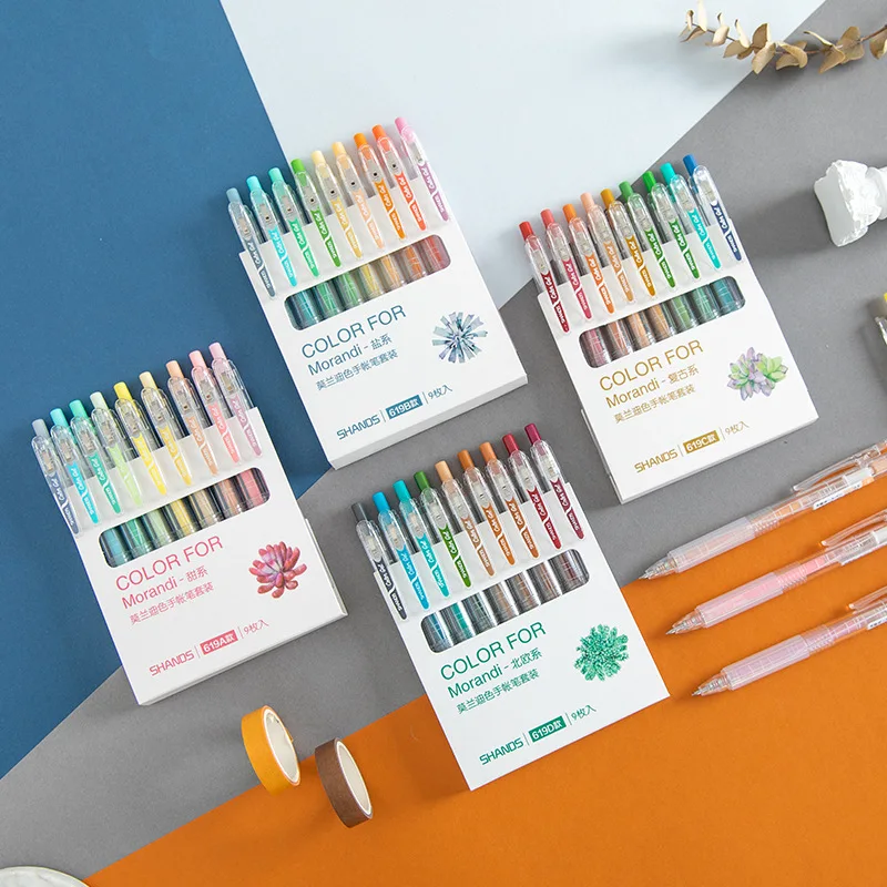 9 шт./лот, набор Morandi Color 0,5 мм, Бумага для скрапбукинга, разноцветные Радужные гелевые ручки для школьных канцелярских принадлежностей, школьные