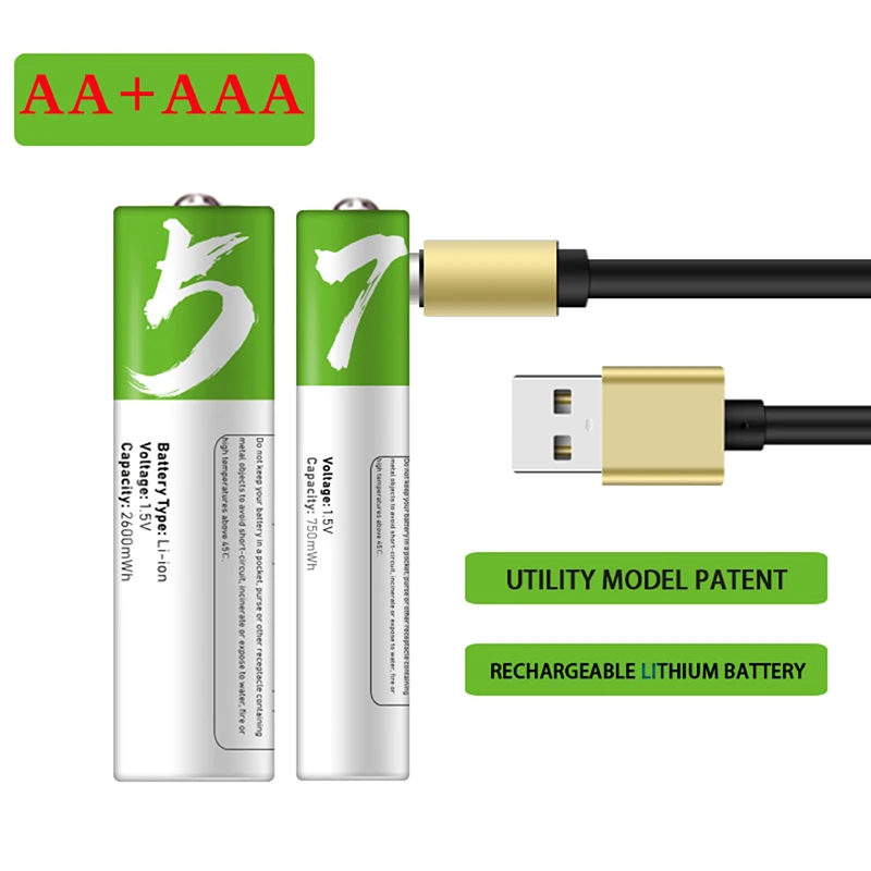 AA2600mAh AAA750mAh Аккумулятор USB Аккумуляторная Батарея Литиевая Батарея Высокой Емкости Игрушечная Аккумуляторная Батарея Пульт Дистанционного Управления Мышью