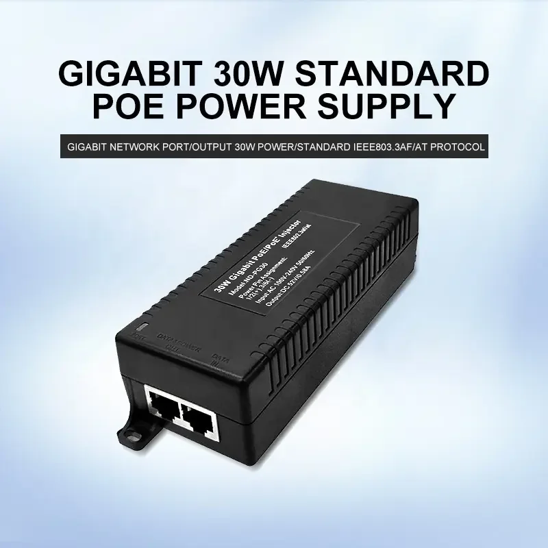 AC 110 В-240 В 10/100/1000 Мбит/с Стандартный 30 Вт 52 В 0.58A Гигабитный POE Ethernet Инжектор POE Power