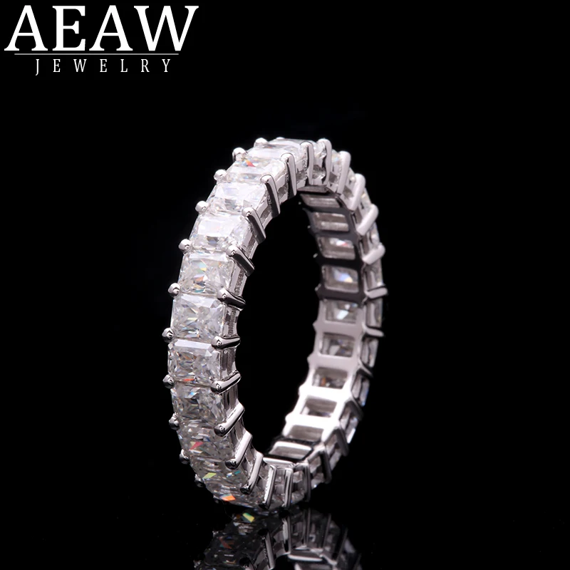AEAW Твердое Кольцо Из белого золота 14K DF 3*4 мм с Муассанитом Сияющей Огранки, Обручальное кольцо с Полной вечностью Для Женщин