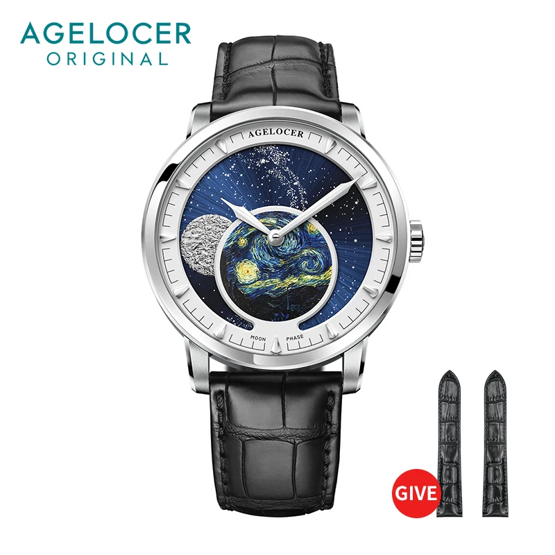 AGELOCER Швейцарские Дизайнерские Роскошные часы Moon Phase, Лидирующий бренд, Мужские Автоматические Сапфировые часы с механическим запасом хода