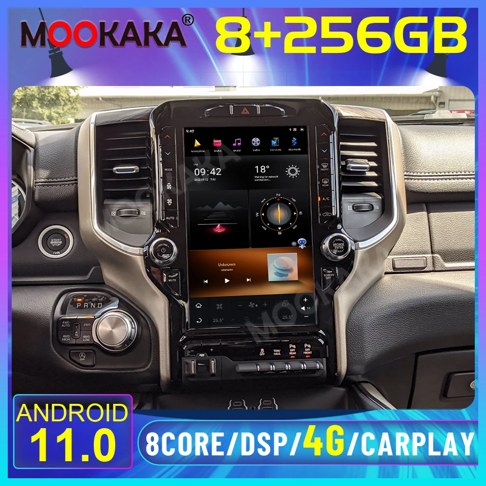 Android 11 8 + 256G Tesla Экран Для Dodge RAM 1500 2018-2022 Автомобильный Мультимедийный Плеер Автомобильный GPS Navi Авто Стерео Магнитофон Carplay