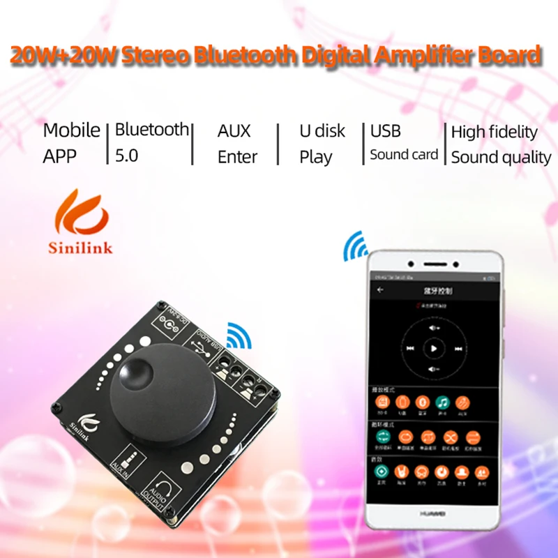 AP15H 20WX2 Bluetooth 5,0 Цифровой Аудио Усилитель мощности Плата Модуль 12 В 24 В AUX USB Звуковая Карта Приложение Управление AMP Amplificador