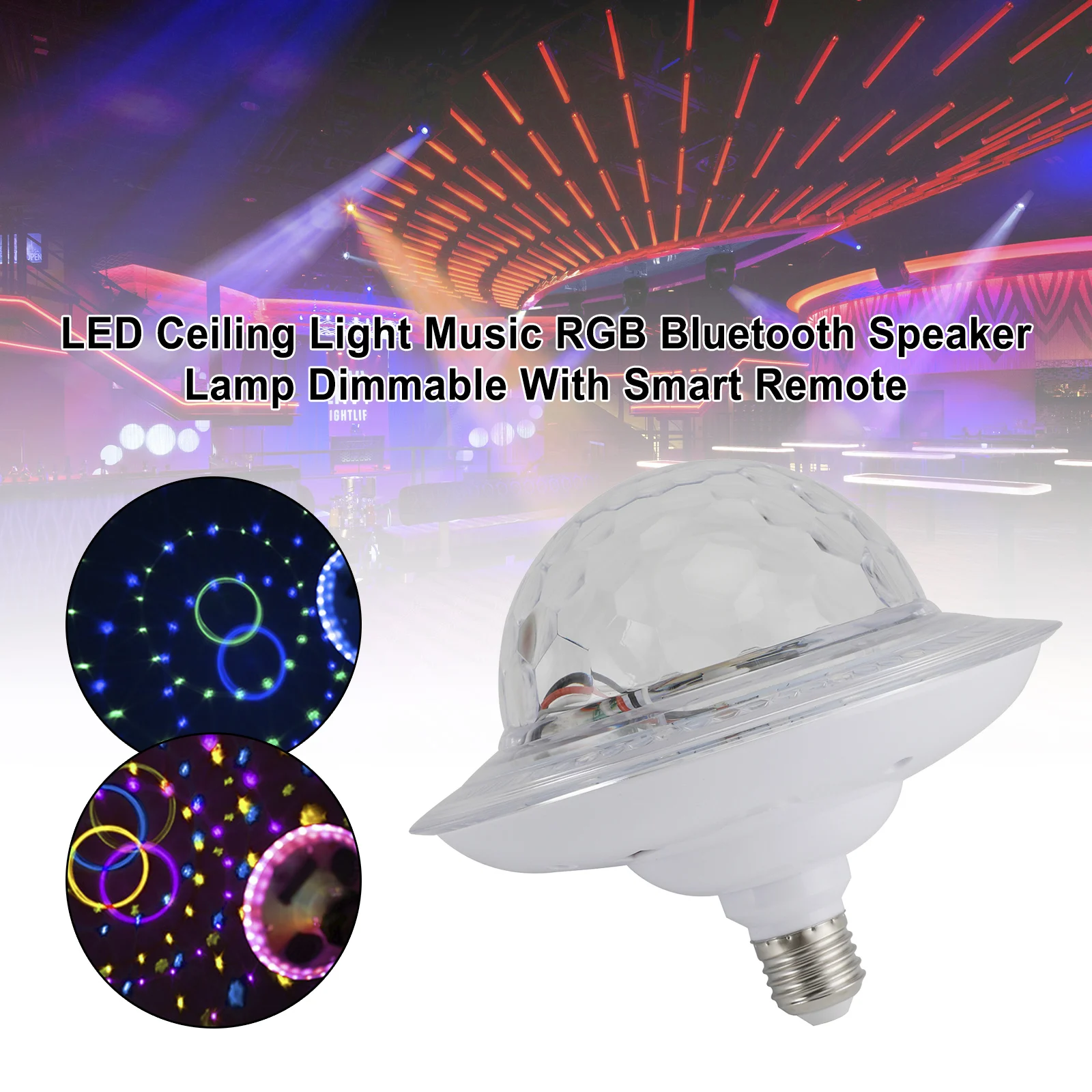Artudatech Светодиодный потолочный светильник Музыкальный RGB Bluetooth динамик Лампа с регулируемой яркостью с умным пультом дистанционного управления