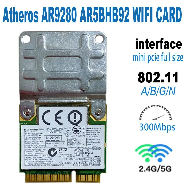 Atheros AR9280 AR5BHB92 2,4 ГГц/5 ГГц 802.11a/B/G/N 300 Мбит/с беспроводная карта Wi-Fi mini PCIE WiFi для Acer DELL AUSU Toshiba