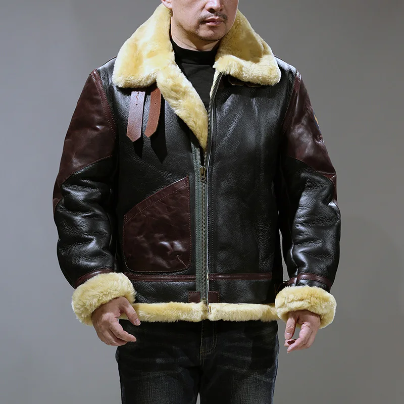 AV1900 Азиатский Размер Качественная Теплая Толстая Тяжелая Мужская Зимняя куртка Из Натуральной Овечьей Кожи На Овечьем Меху B3