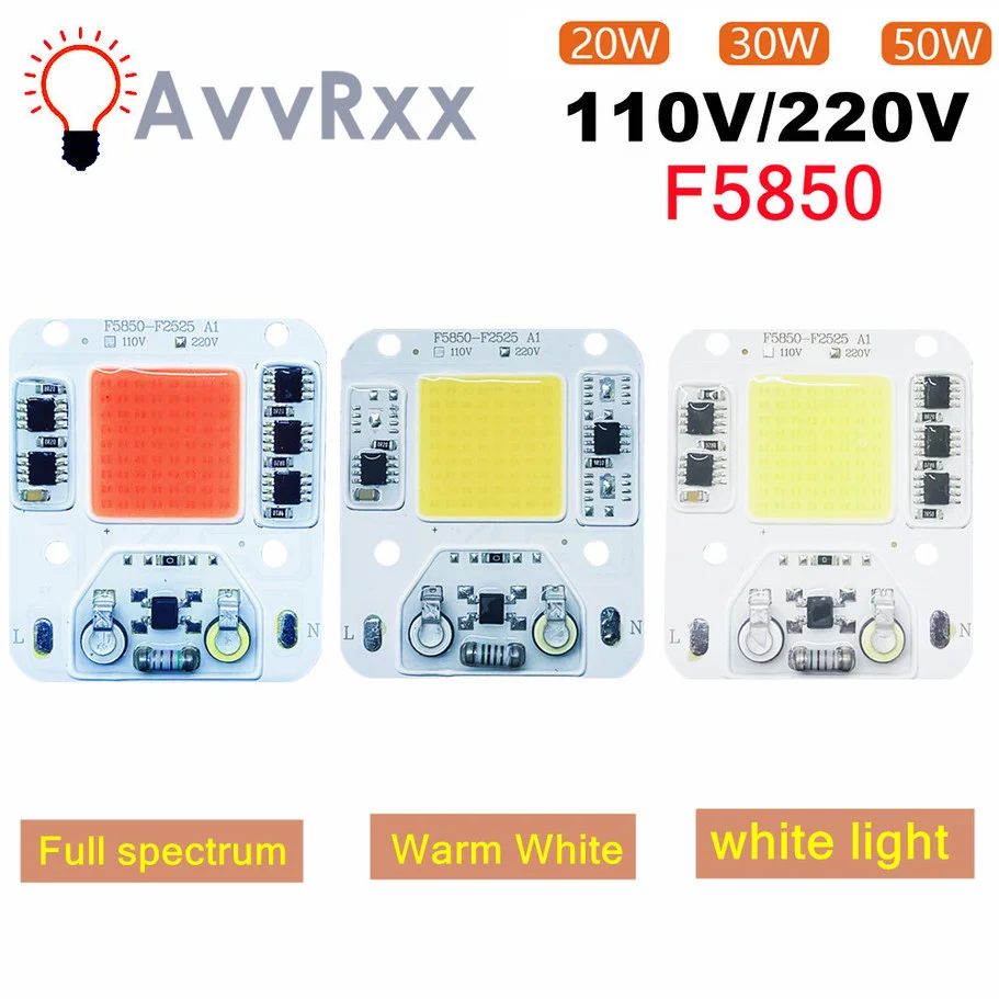 AvvRxx СВЕТОДИОДНЫЙ COB чип 20 Вт 30 Вт 50 Вт AC110V 220 В Полный спектр роста растений холодный белый теплый белый светоизлучающий диод светодиодная матрица