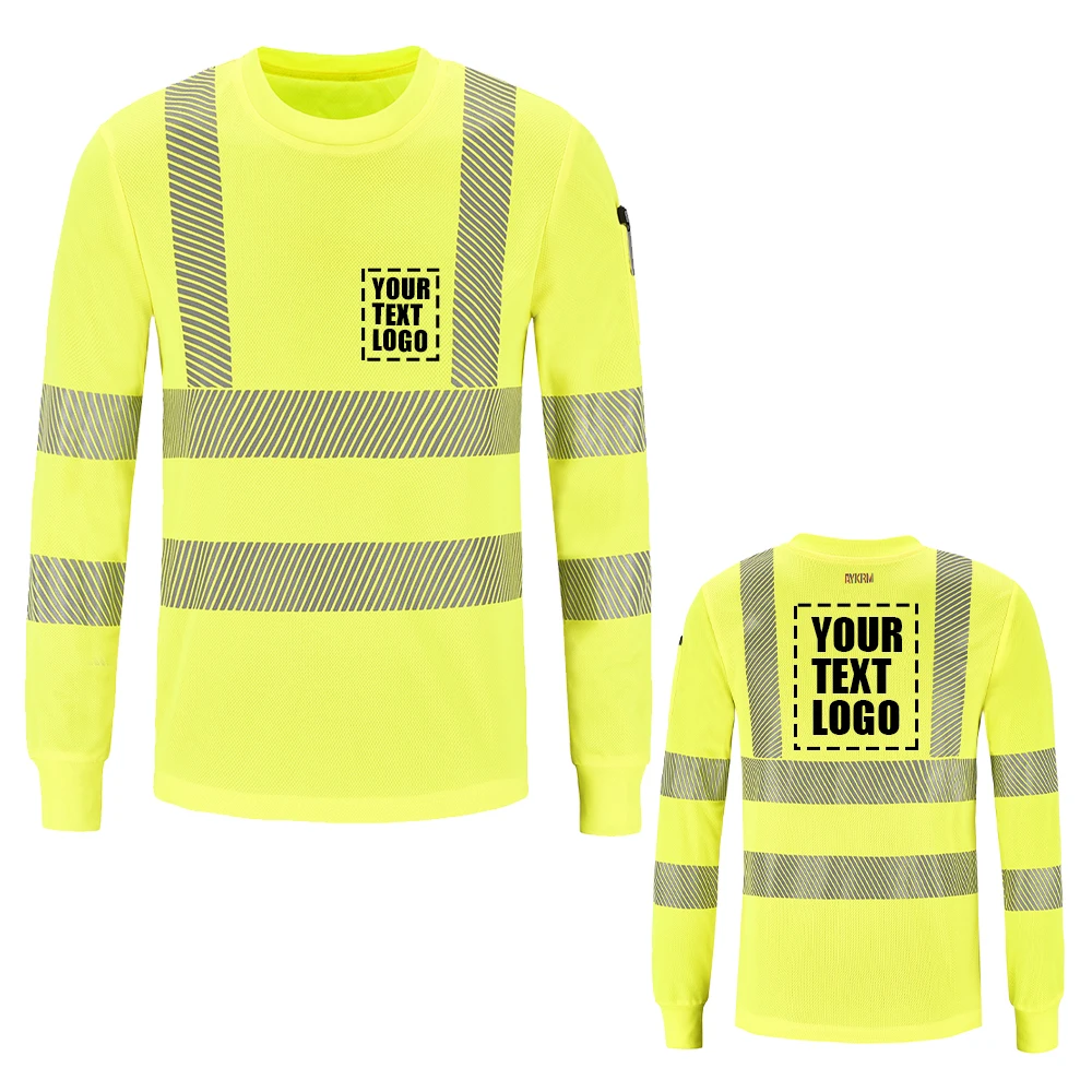 AYKRM Флуоресцентные рубашки с высокой видимостью, Светоотражающая защитная футболка-поло, жилет Hi Vis с длинным рукавом, быстросохнущие строительные работы