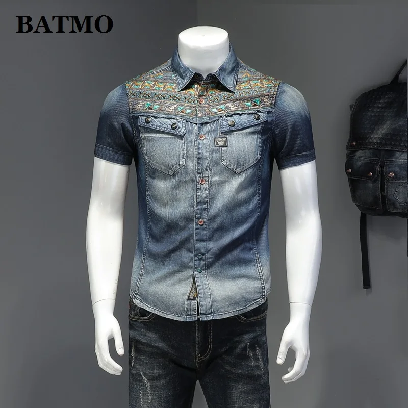 BATMO 2020, новое поступление, летние высококачественные модные джинсовые рубашки для мужчин, мужские повседневные рубашки, 15150