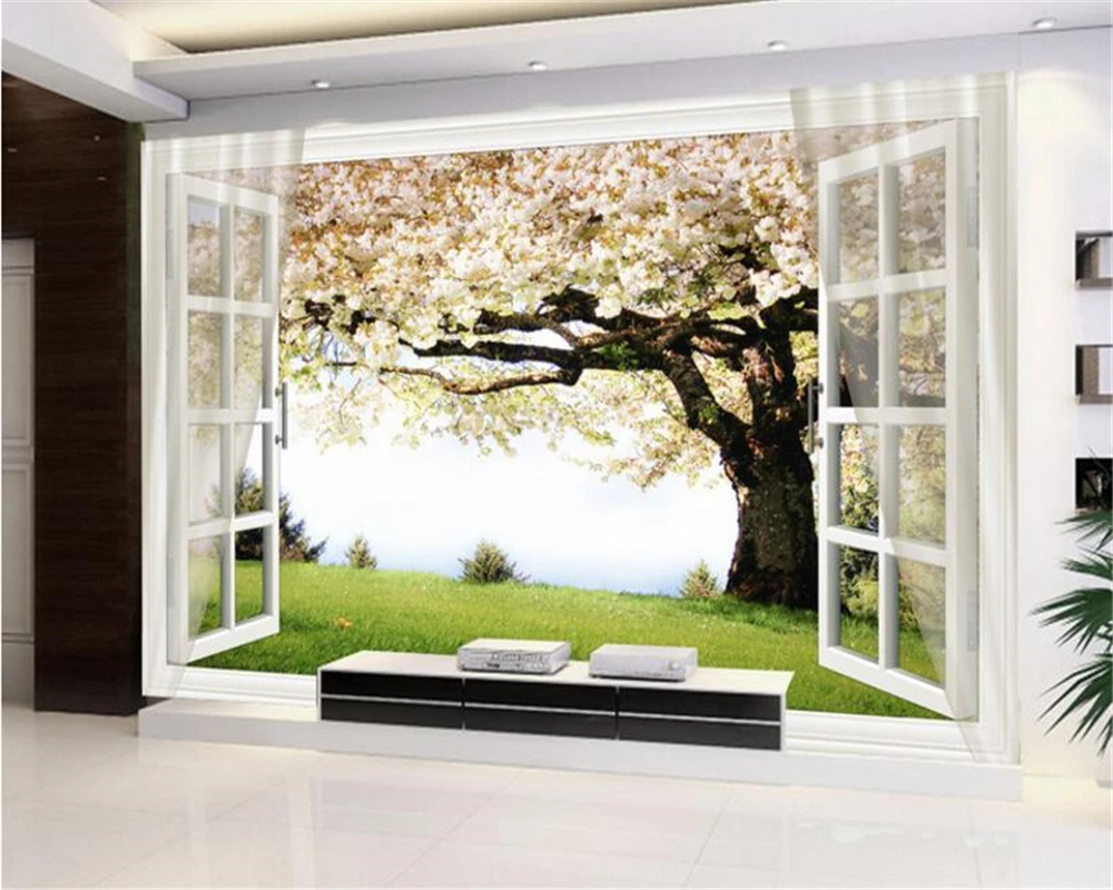 beibehang 3D обои HD 3d вишневое дерево фон окна стена papel de parede papier peint фотообои duvar kagit behang