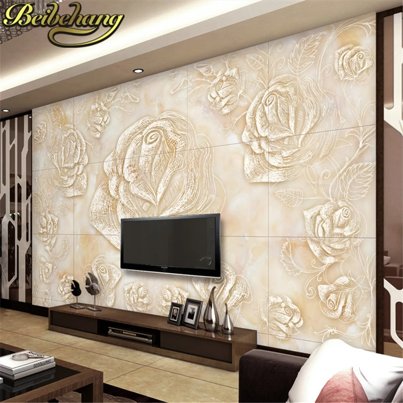 beibehang Rose flowers relief Пользовательские фотообои в рулонах фоновые обои для гостиной ТВ фон 3D настенные обои