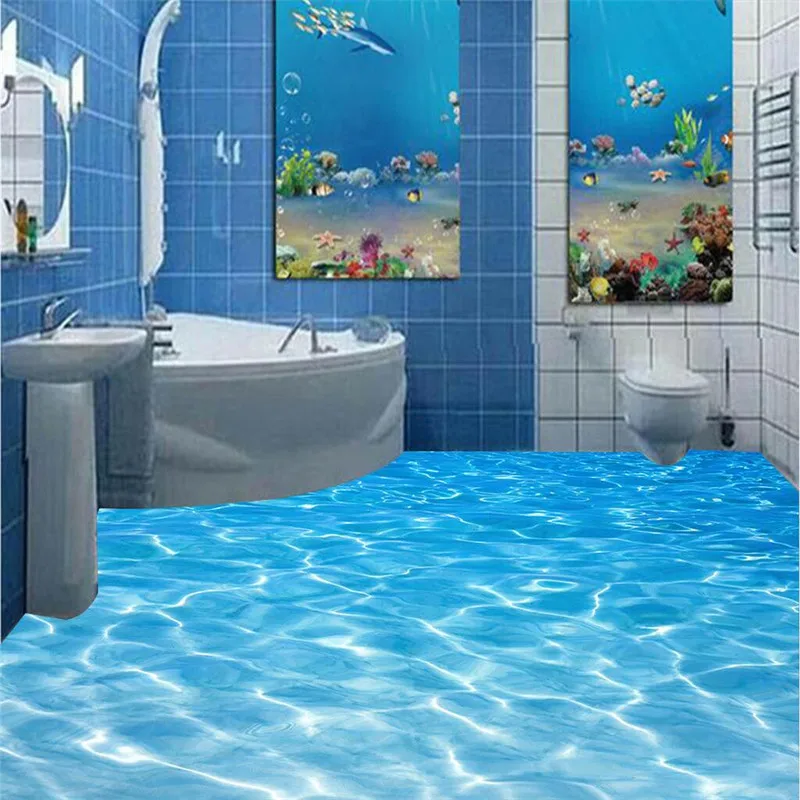 beibehang ванная комната на заказ 3D напольная фреска Морская вода рябь износостойкие нескользящие водонепроницаемые утолщенные самоклеящиеся ПВХ обои