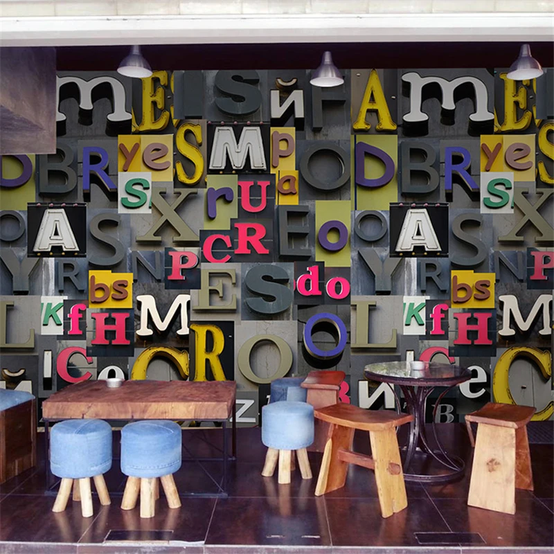 beibehang обои 3D стереоскопическая зернистость Английские буквы ПВХ большая фреска Кафе Ретро KTV обои для спальни papel de parede