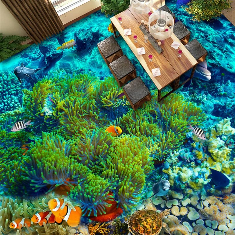 beibehang Подводный мир, коралловые рыбы, 3D настенная роспись для ванной комнаты, водонепроницаемые утолщенные самоклеящиеся обои, живопись
