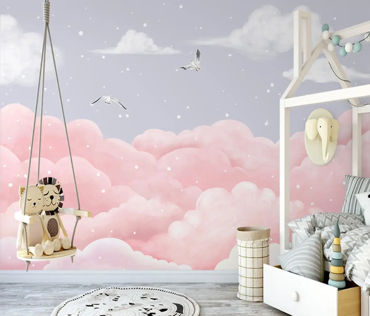 beibehang пользовательские обои papel de parede 3D Dream Cloud Морская птица для Детской комнаты Маленькая Свежая розовая настенная бумага наклейка