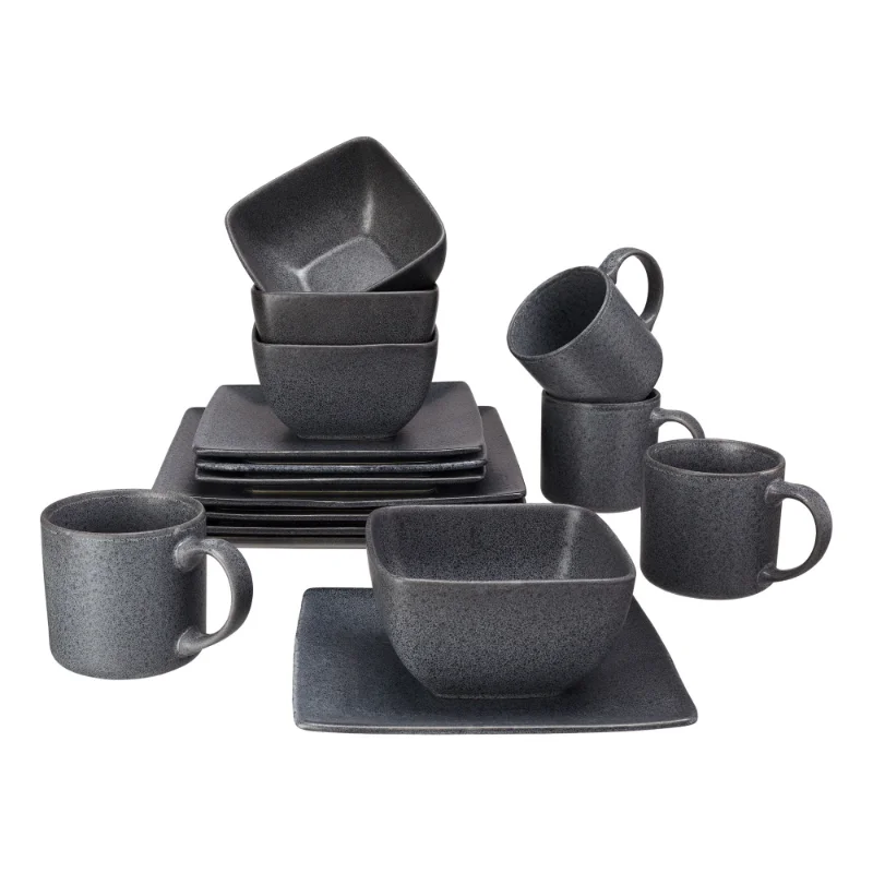 Better Homes & Gardens- Набор посуды из темно-серого квадратного керамогранита из 16 предметов, обеденные тарелки, набор посуды