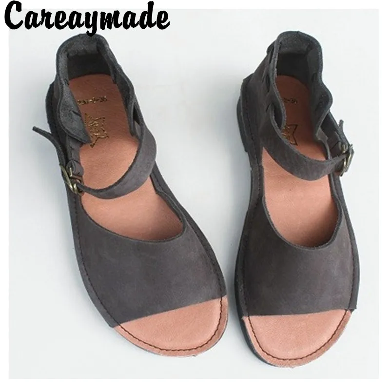 Careaymade-Женские летние босоножки, женские сандалии ручной работы в стиле ретро mori girl, удобная обувь из натуральной кожи, 2 цвета
