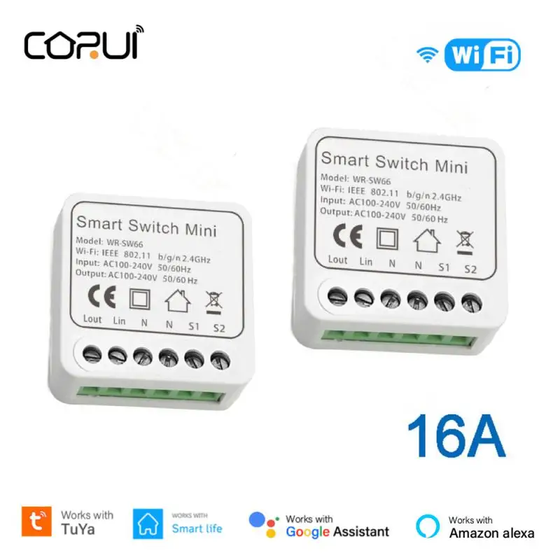 CORUI Tuya WIFI Умный мини-переключатель 2-Полосная Контрольная Лампа Электрическое Устройство Включения-выключения 16A Модуль Переключателя Для Alexa Google Home Smart Life