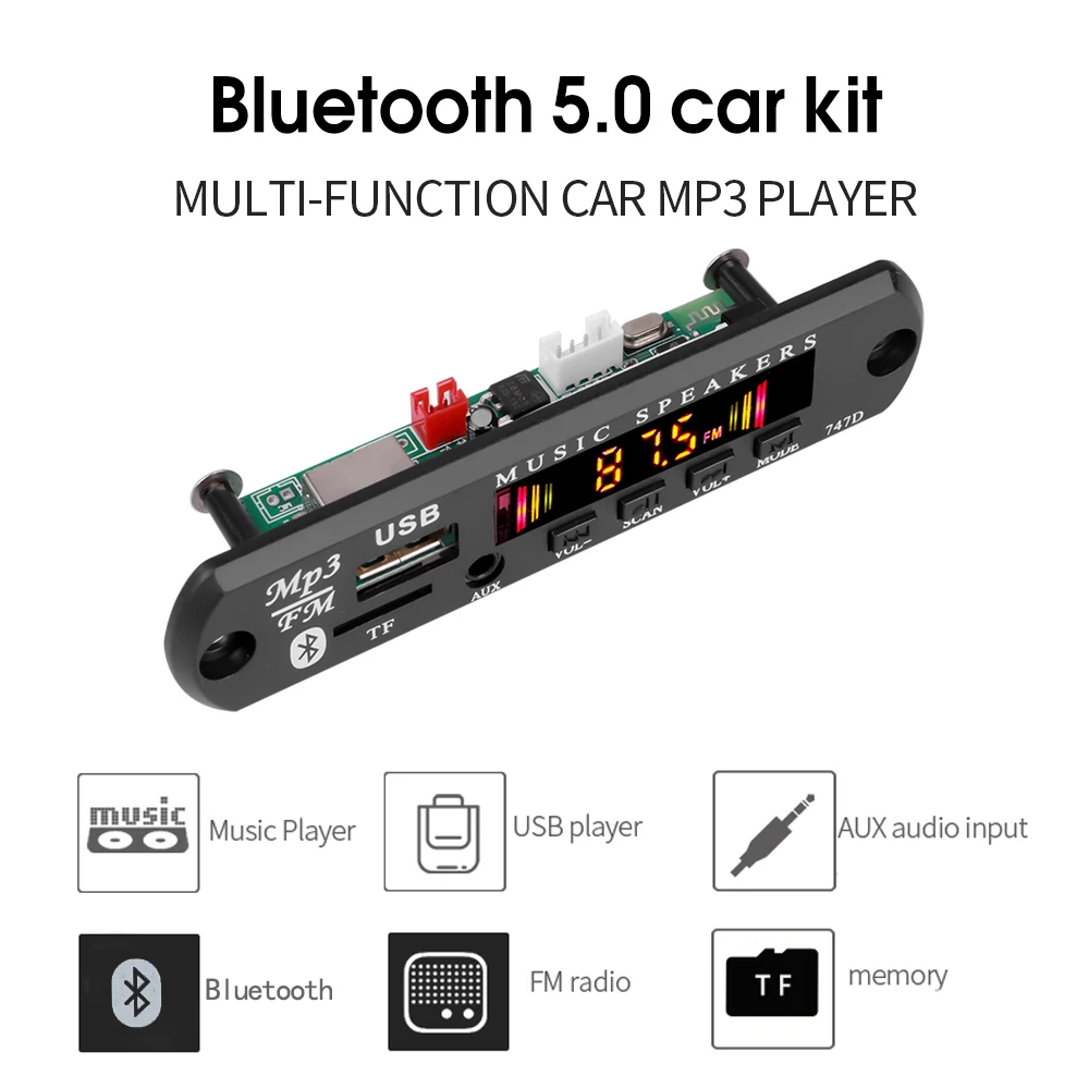 DC 12 В Bluetooth 5,0 Автомобильный Комплект Беспроводной MP3 Декодер Плата Аудио WMA Автомобильный Музыкальный Плеер Модуль Аудио Без Потерь USB AUX TF FM Радио