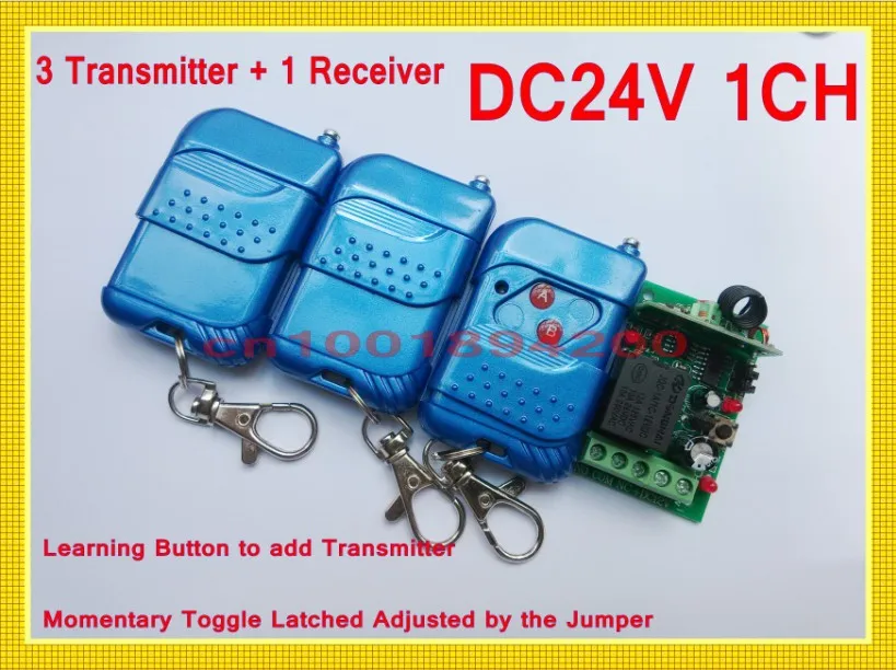 DC24V 1CH Система контроля доступа, 3 передатчика, 1 приемник, Система дистанционного управления, Обучающий код, Защелкивающийся A ВКЛ. B ВЫКЛ.