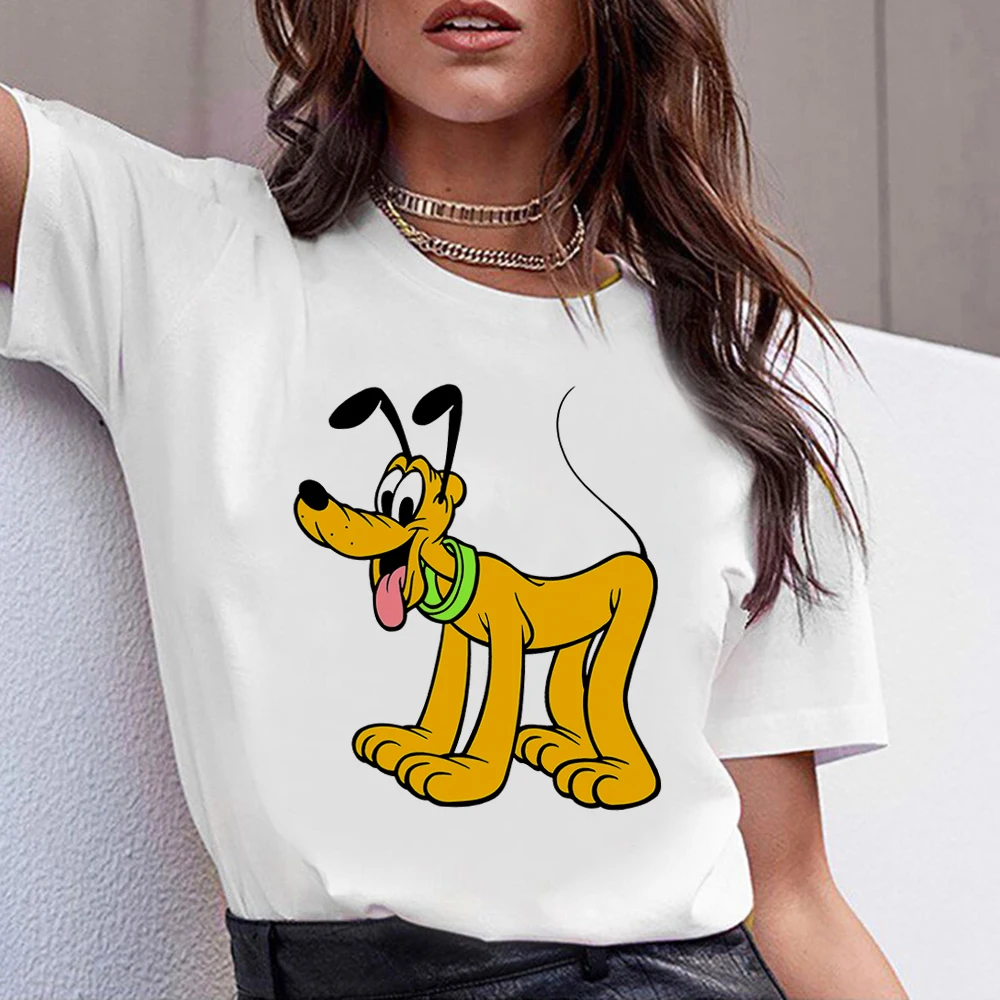 Disney Cute Pluto Забавная женская рубашка, Удобные Домашние повседневные тонкие топы, Летняя универсальная одежда, Европа, Америка, Модная популярная футболка