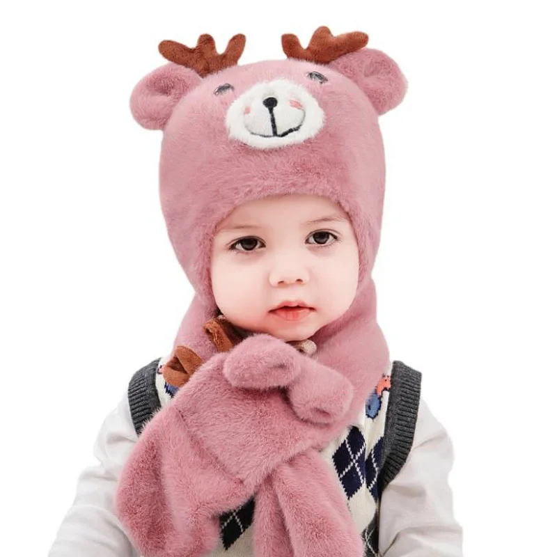 Doitbest/ Комплекты шапочек для маленьких детей, милые оленьи рога, 2 предмета, 2021 г., зимняя плюшевая шапка-шарф для мальчиков и девочек, комплект от 1 до 4 лет