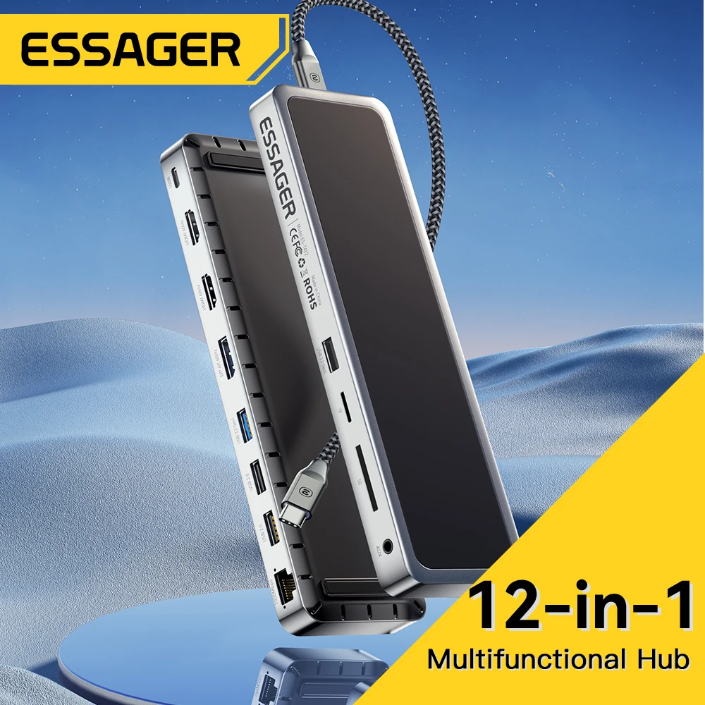 Essager 12 в 1 USB Type C Концентратор 4K 60HZ Док-станция Для Ноутбука, Совместимая с HDMI DP RJ45 SD TF, Для MacBook Air Pro Адаптер-Разветвитель