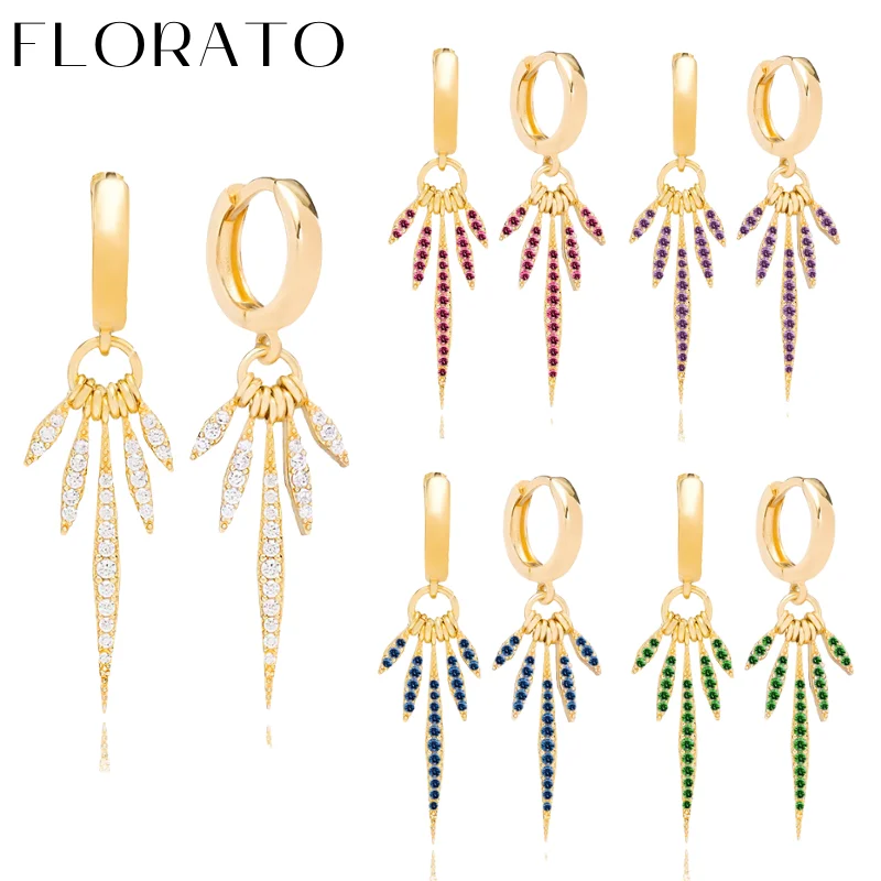 Florato, 925 пробы, серебряная ушная игла, кисточка, кулон, серьги-кольца, Роскошные циркониевые украшения для свадебной вечеринки для женщин, золотые серьги