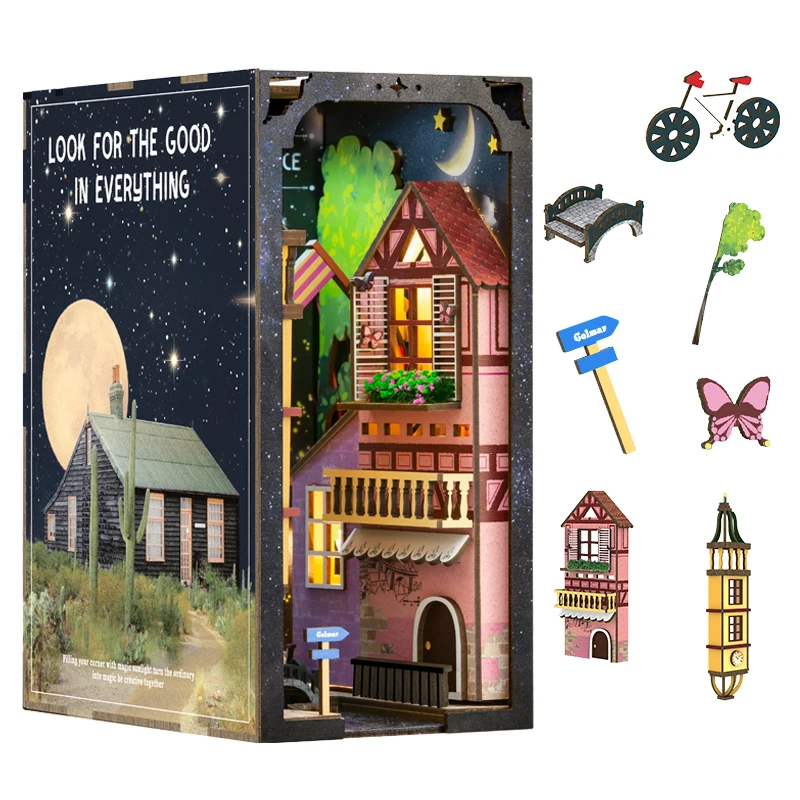 Fsolis Книжный уголок своими руками, вставка для полки с мебелью и светом, Dreamland 3D, набор для книг, Миниатюрная деревянная модель кукольного домика для взрослых