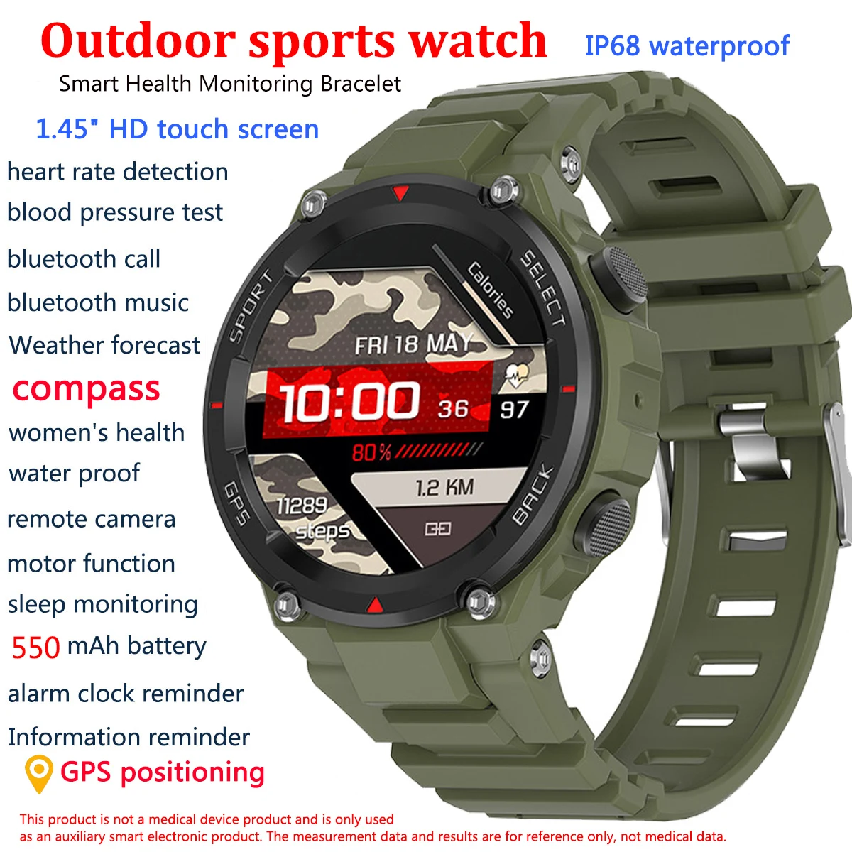 GPS Смарт-часы Мужские 1,45 Дюйма С разрешением 454 * 454 HD, Голосовой вызов, Компас, часы, Компас IP68, Водонепроницаемые умные часы для Huawei