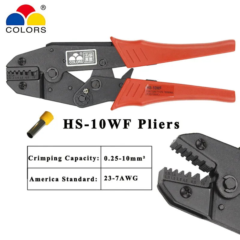 HS-10WF обжимные плоскогубцы для изолированных неизолированных наконечников трубных клемм саморегулирующиеся инструменты марки 0,25-10мм2 23-7AWG