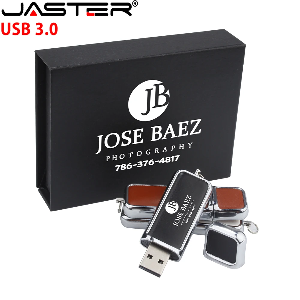 JASTER USB 3,0 флэш-накопитель 128 ГБ Бесплатная цветная печать логотипа Белая кожаная модная ручка-накопитель 64 ГБ Memory stick Свадебный подарок U диск