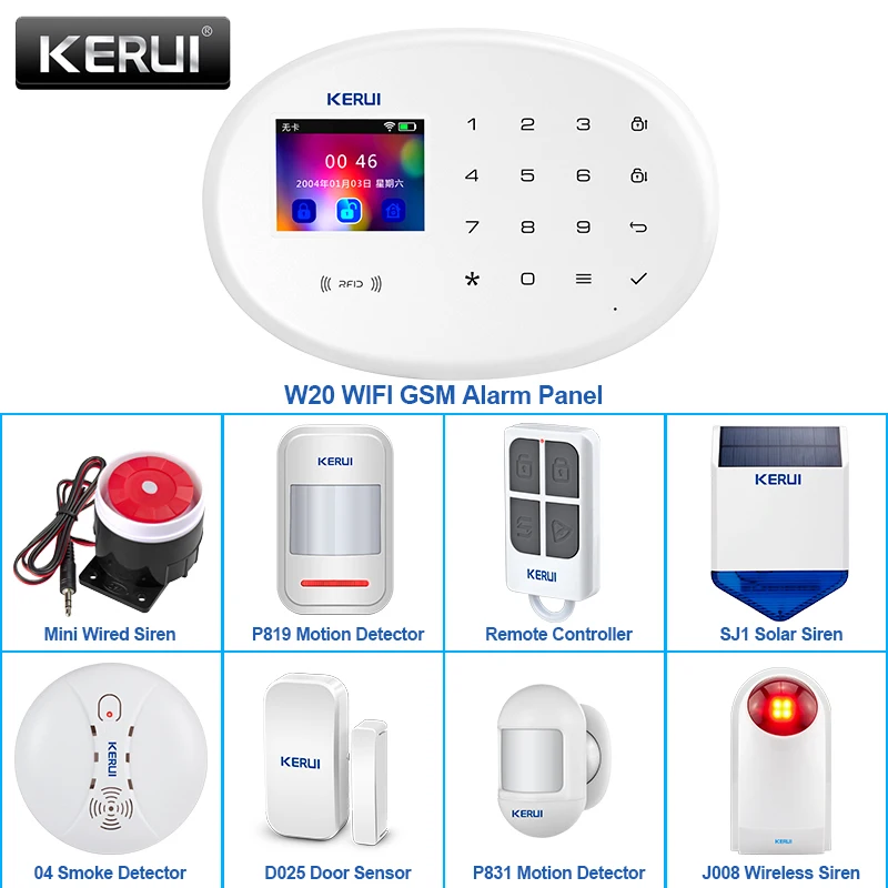 KERUI Tuya W20 4G Домашняя безопасность WIFI GSM Сигнализация Беспроводное приложение для дома Дистанционное управление Охранная сигнализация с 2,4-дюймовым экраном