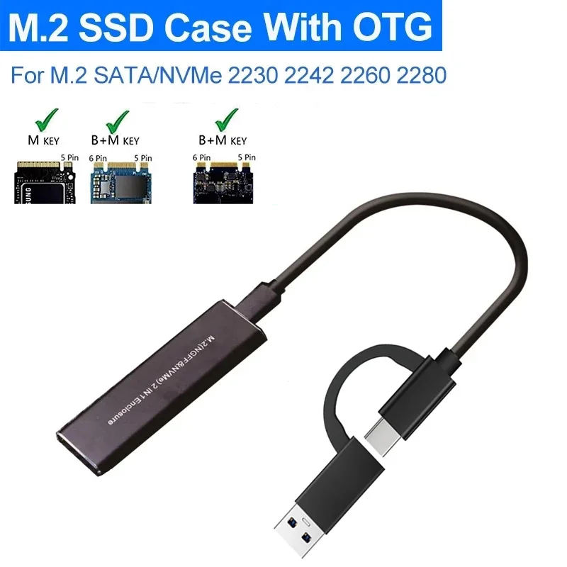 KingSpec M2 NVMe SATA SSD чехол для жесткого диска 10 Гбит/с M.2 NVME NGFF SSD к USB 3,1 Корпус с двойным протоколом Type-A-Type-C для M.2 SSD