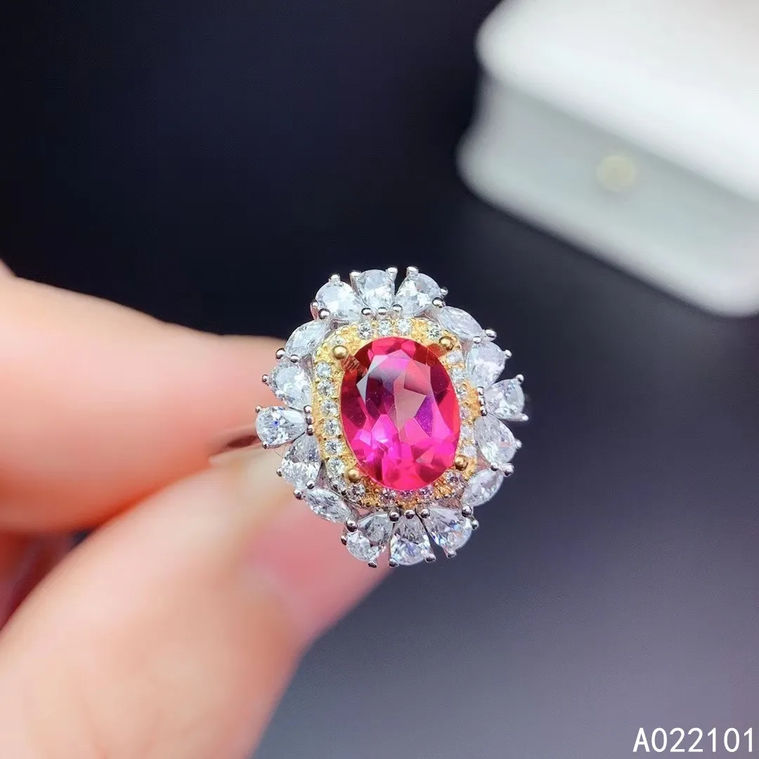 KJJEAXCMY fine jewelry S925 стерлинговое серебро, инкрустированное натуральным розовым топазом, новое модное кольцо с драгоценным камнем для девочек, тест на поддержку в китайском стиле