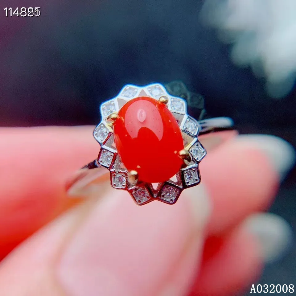 KJJEAXCMY изысканные ювелирные изделия из стерлингового серебра 925 пробы, инкрустированные натуральным красным кораллом, нежное новое женское кольцо с драгоценным камнем, подарок на день рождения для девочки