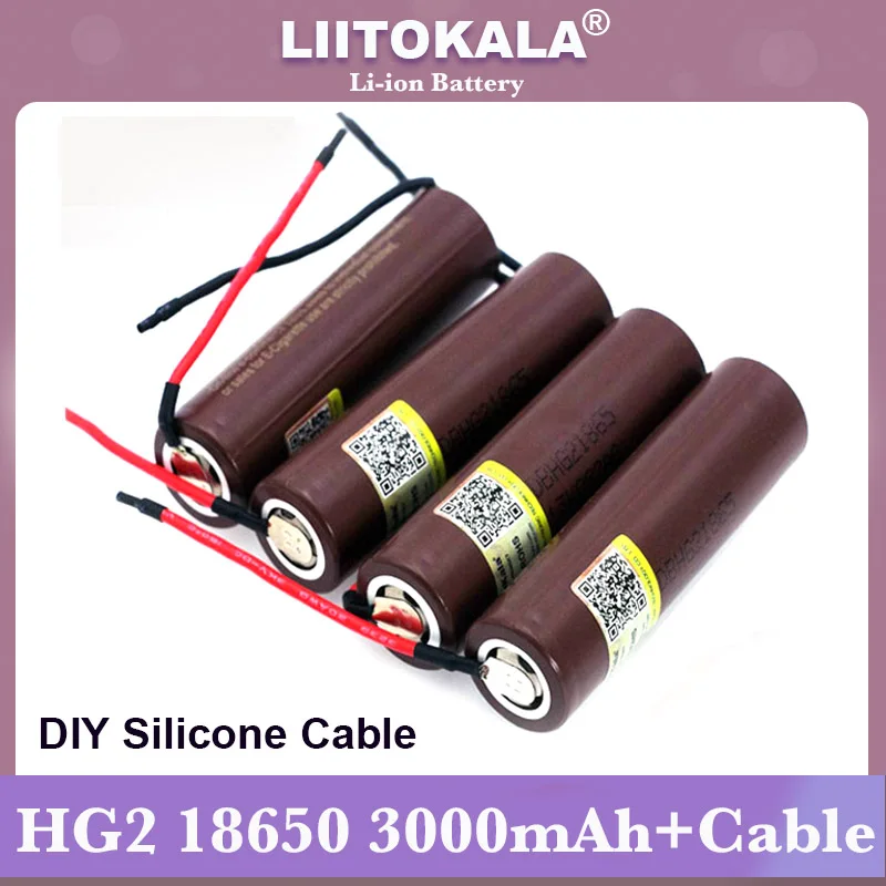 Liitokala новый HG2 18650 3000 мАч перезаряжаемый аккумулятор 18650HG2 3,6 В разряда 20A, специальные батареи + кабель из силикагеля 