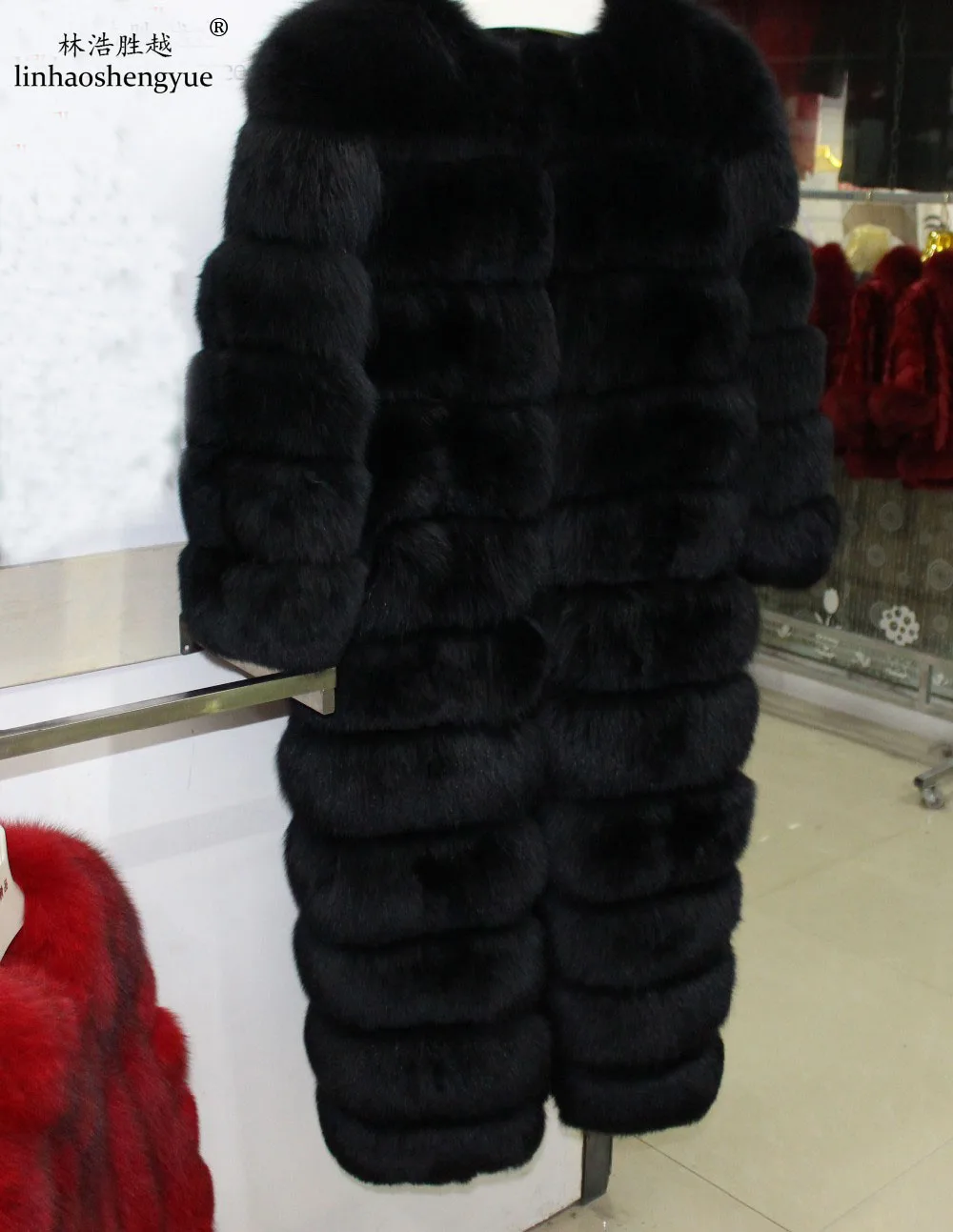 Linhaoshengyue Длина 110 см Высококачественная натуральная шуба из натурального лисьего меха