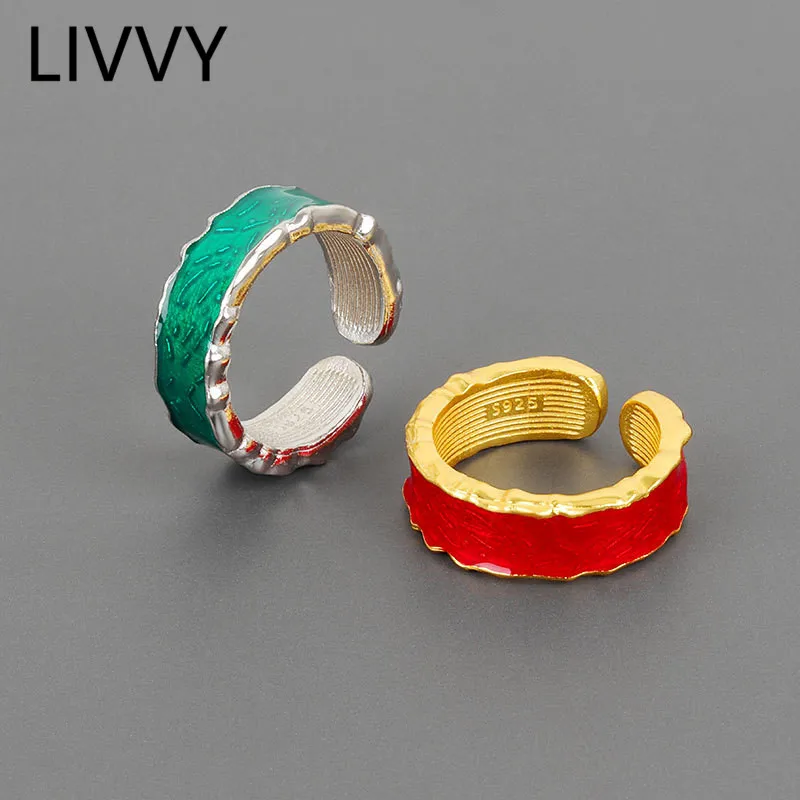 LIVVY Простое красно-зеленое кольцо неправильной геометрии, модное милое свадебное кольцо серебряного цвета для женщин, вечерние украшения, подарок, регулируемый