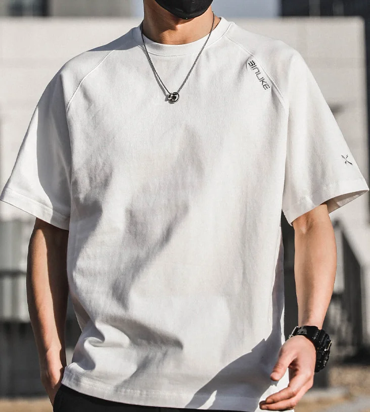 M4237 Летняя футболка с коротким рукавом с вышивкой, Мужская одежда с коротким рукавом, Новая хлопковая Свободная универсальная однотонная футболка