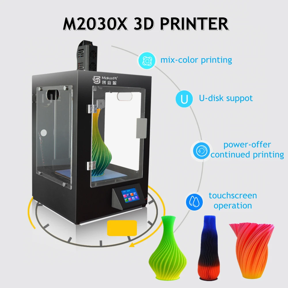 MakerPI M2030X FDM Многоцветная 3D Печатная машина, Настольный 3D-принтер FDM с размером сборки 200*200*300 мм