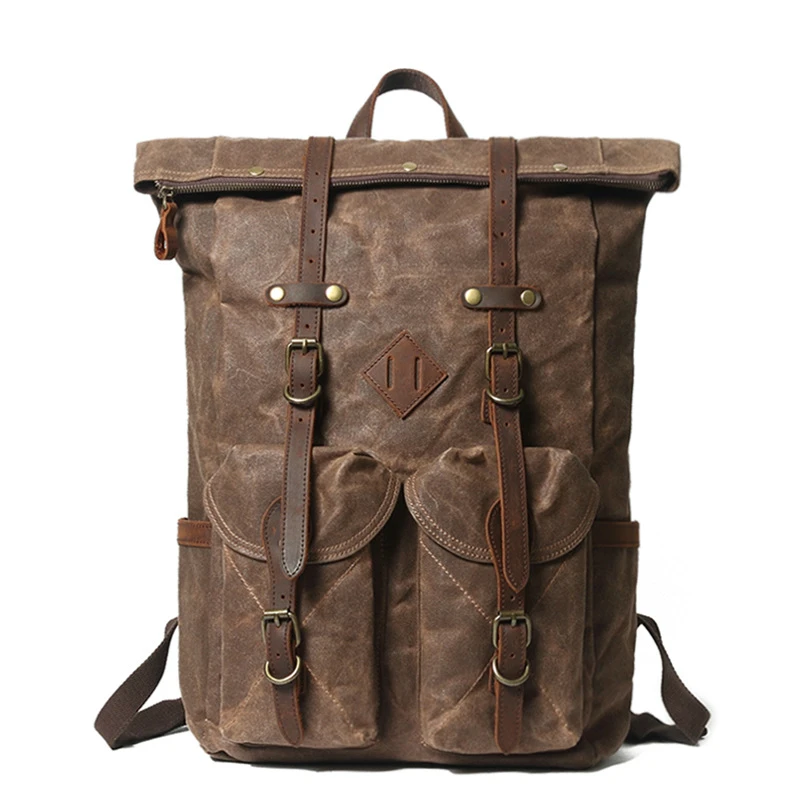 MAKETINA ретро мужской рюкзак, холщовый кожаный ремень, водонепроницаемый и износостойкий, 36-55Л, большая вместительная школьная сумка, сумка для компьютера