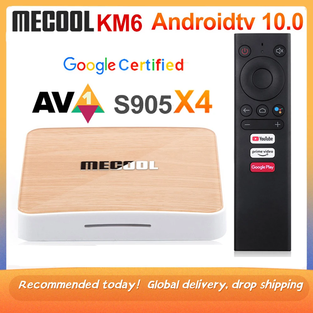 Mecool KM6 Deluxe Amlogic S905X4 Smart TV Box Android 10 4 ГБ 64 Google Сертифицированный WiFi 6 AV1 USB3.0 1000M 2 ГБ 16 ГБ телеприставка