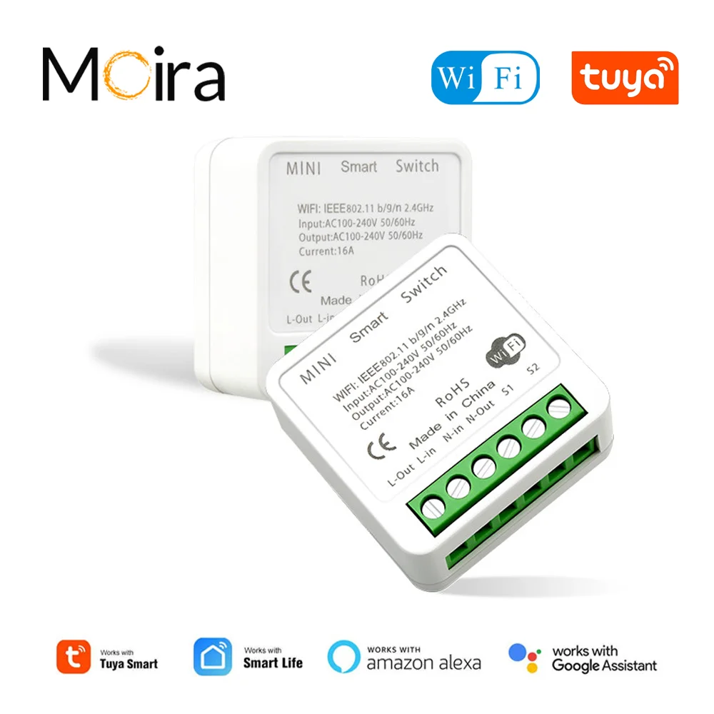 Moira Tuya Mini 16/10A Модуль автоматизации WiFi-переключателя, 2 способа управления, прерыватель для умного дома, работа с Alexa Google Home Smart Life