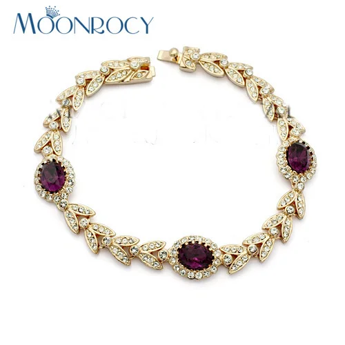 MOONROCY Бесплатная доставка, модные ювелирные изделия оптом, розовое золото, австрийский браслет с фиолетовым кристаллом, подарок для женщин