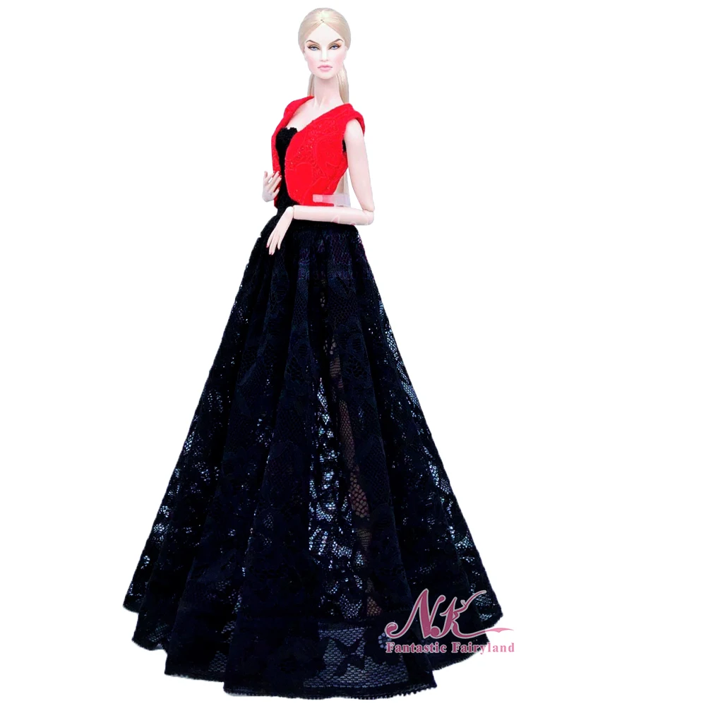 NK 1 Комплект Одежды Для куклы Барби, красное пальто, куртка + Черное Свадебное платье, Наряды для переодевания, Платье 1/6, Аксессуары для кукол